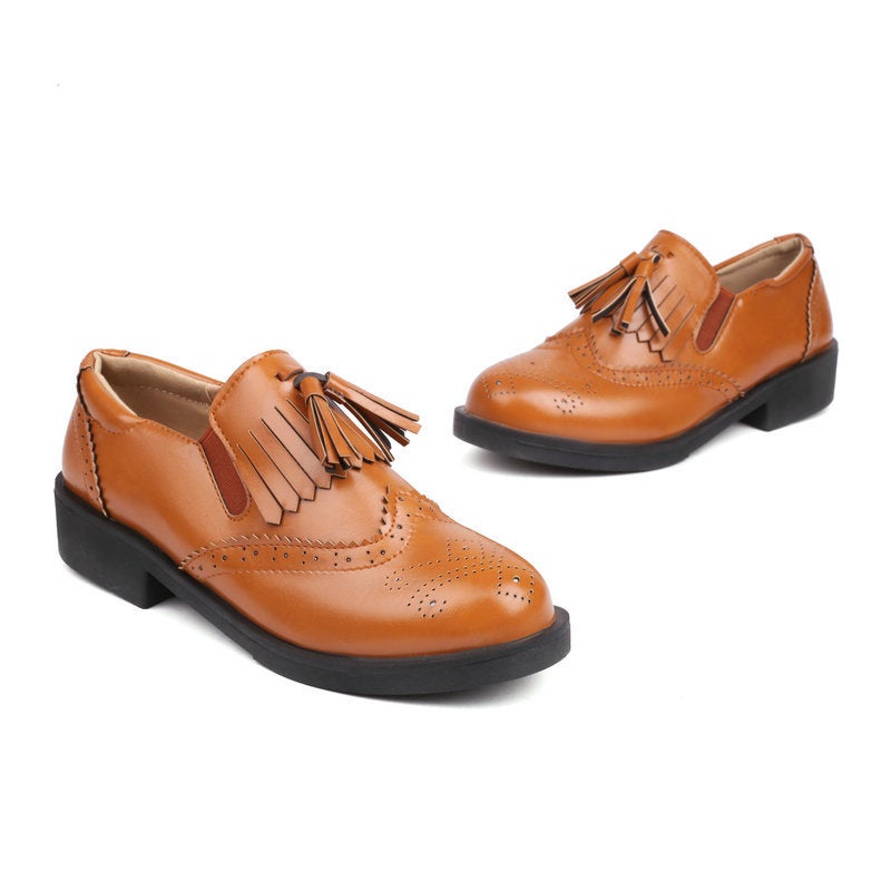 Cloth Shoes Women'S New Retro British Style Flat Burned Flower Tassel Loafers One-Pedal Shoes - Image 3