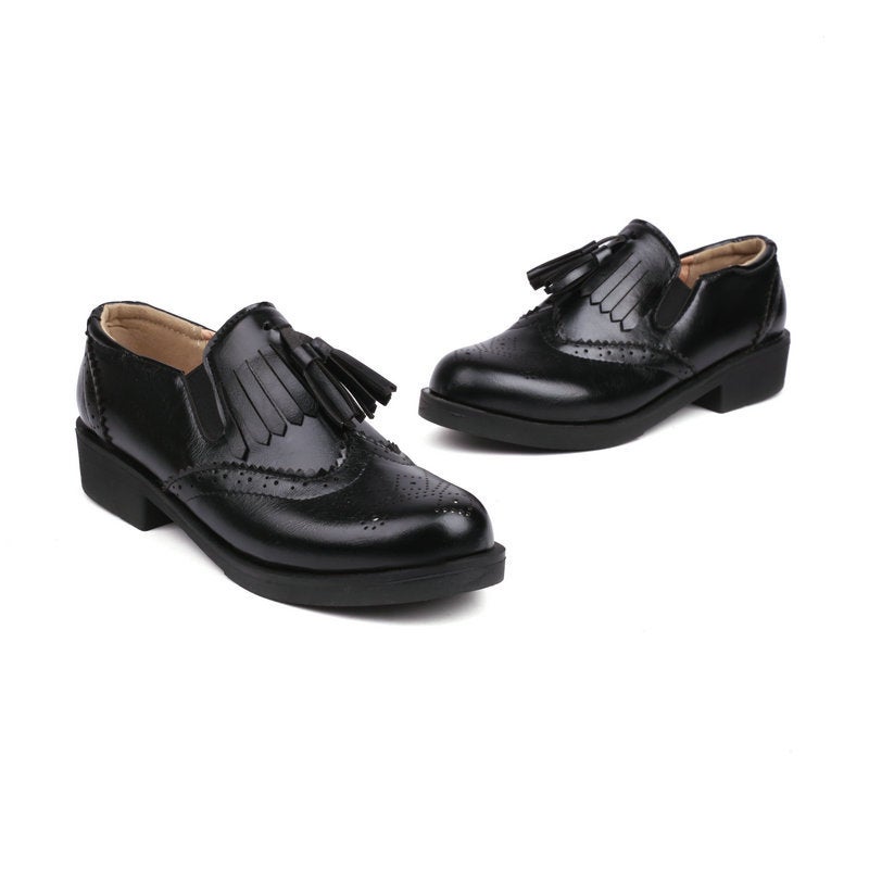 Cloth Shoes Women'S New Retro British Style Flat Burned Flower Tassel Loafers One-Pedal Shoes - Image 5