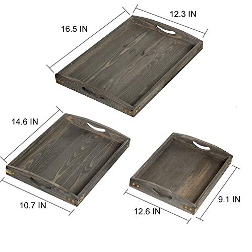 VERGOODR Country Farmhouse Rustic Wood Nesting Dinning Breakfast Serving Trays with Wood Handles, Set of 3,Can Put Food, Fruit, Plates｜Ottoman Decorative Coffee Table Tray (Rock Grey) - Image 2