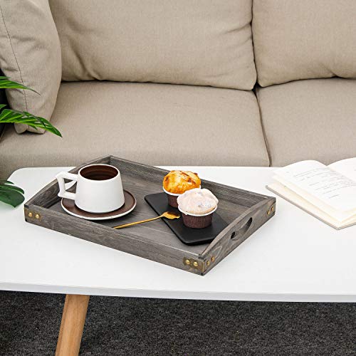 VERGOODR Country Farmhouse Rustic Wood Nesting Dinning Breakfast Serving Trays with Wood Handles, Set of 3,Can Put Food, Fruit, Plates｜Ottoman Decorative Coffee Table Tray (Rock Grey) - Image 5