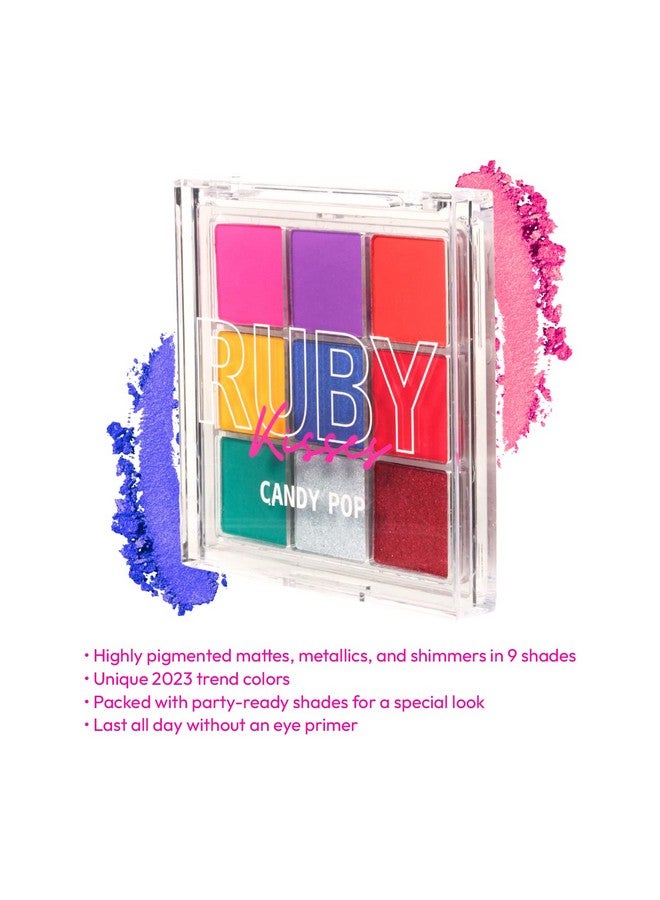 Ruby Kisses Eyeshadow Palette Highly Pigmented Eye Makeup 9 Shades Matte Shimmer Metallic Eyeshadow Palette Festival Eye Makeup (Candy Pop) - Image 4