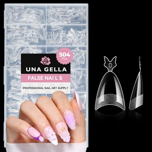 UNA GELLA Gel Nail Tips Almond Shape: 504pcs Medium Almond Nail Tips Half Cover Upgrade Soft Gel Matte Design for DIY Press On Nails Acrylic False Nails Tips 12 Sizes - Image 1