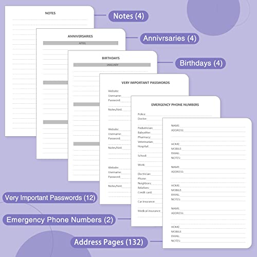 Blugool Address Book with Alphabetical Tabs, Hardcover Password Book, Address Organizer Keep Track of Phone Numbers, Special Days, Birthdays, Anniversaries and Notes (5.3'' x 7.7", Purple) - Image 4