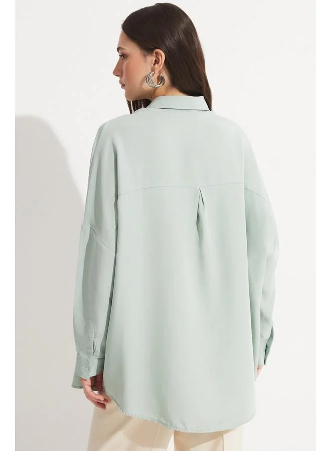 JUNE June Women Exclusive Oversize/Loose Fit 100% Tencel Shirt Light Green