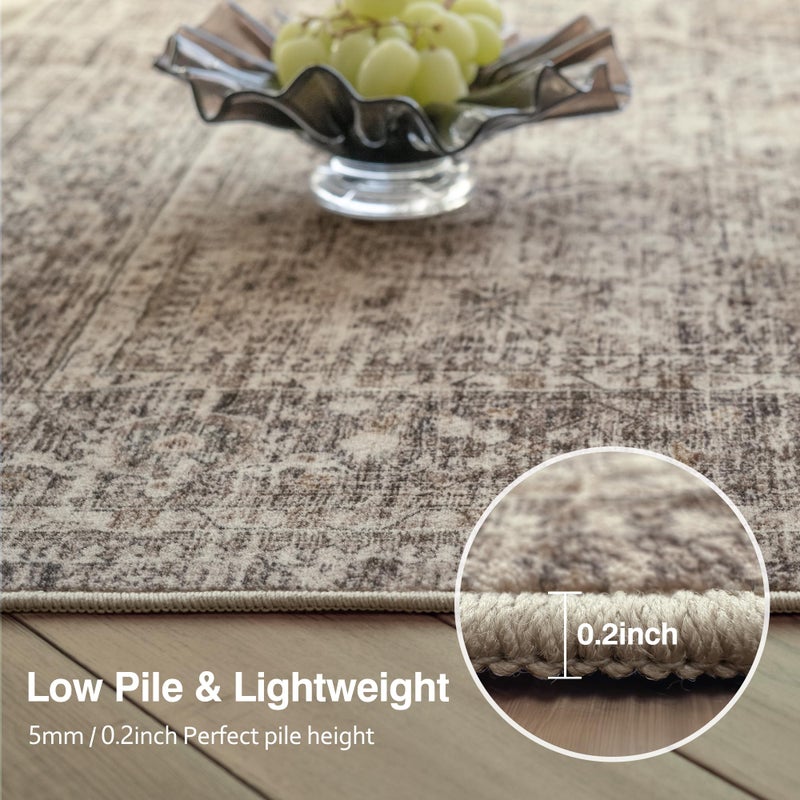 FMFUNCTEX 8x10 Washable Area Rug Vintage Neutral Distressed Large Taupe Non Slip Carpet for Living Room Bedroom Soft Low Pile Indoor Mat Retro Floral Throw Rug for Dining Room Kitchen Office Nursery - Image 4