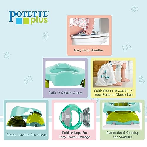 Kalencom Potette Plus 2-in-1 Travel Potty and Trainer Seat - Dual-Purpose Potty Training Toilet Seat - Portable Potty for Toddler Travel - with Durable, Lock-in Legs and Splash Guard - Teal - Image 2