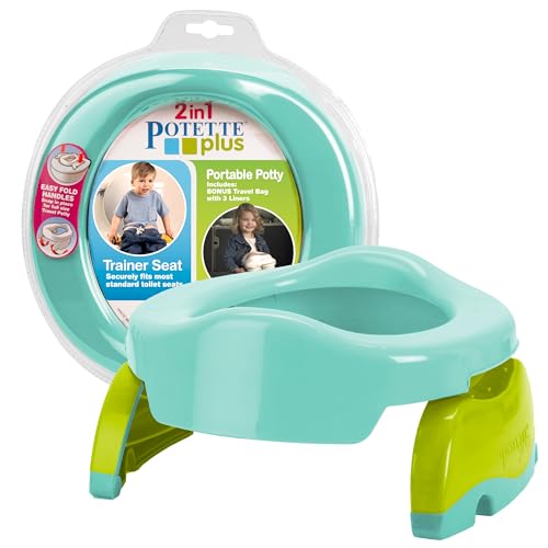 Kalencom Potette Plus 2-in-1 Travel Potty and Trainer Seat - Dual-Purpose Potty Training Toilet Seat - Portable Potty for Toddler Travel - with Durable, Lock-in Legs and Splash Guard - Teal - Image 1