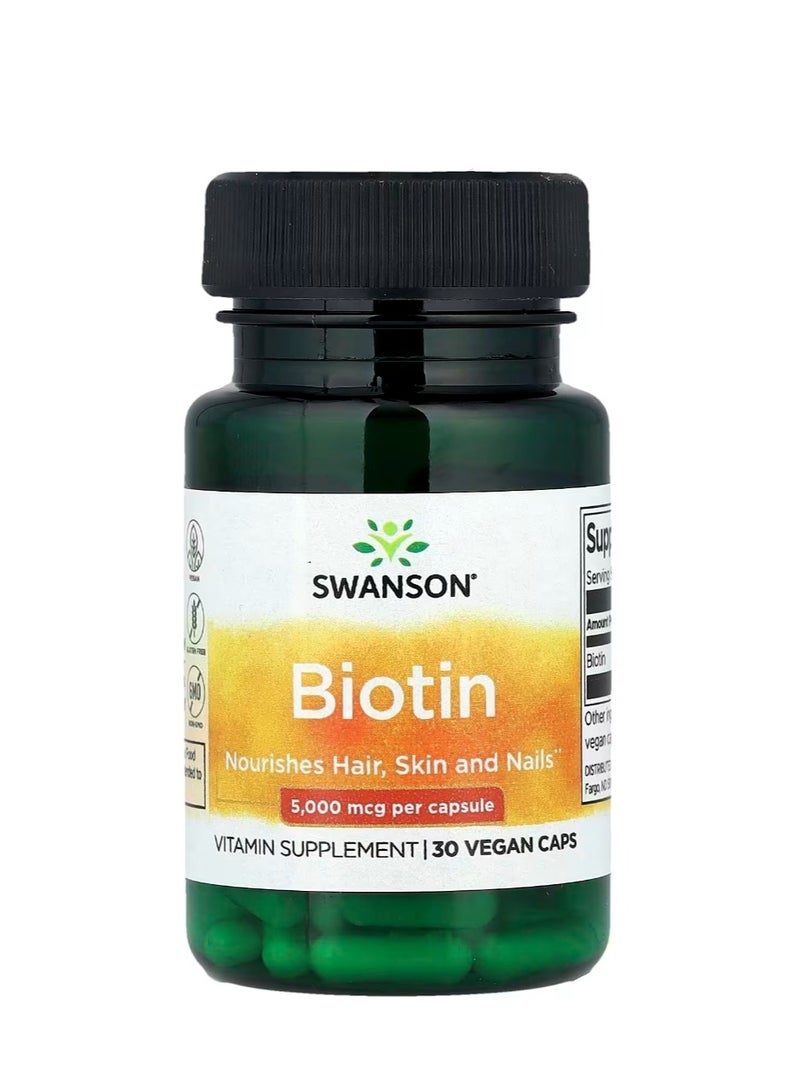 SWANSON Biotin 5000 mcg 30 Vegan Caps - Image 1