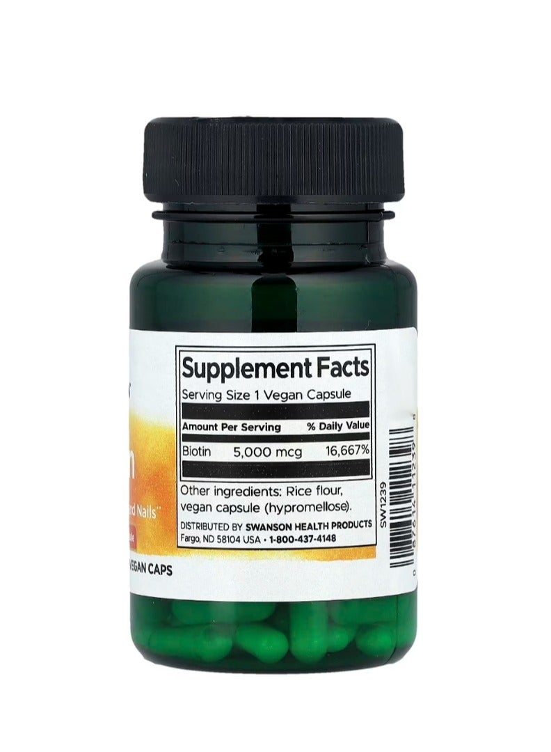 SWANSON Biotin 5000 mcg 30 Vegan Caps - Image 2
