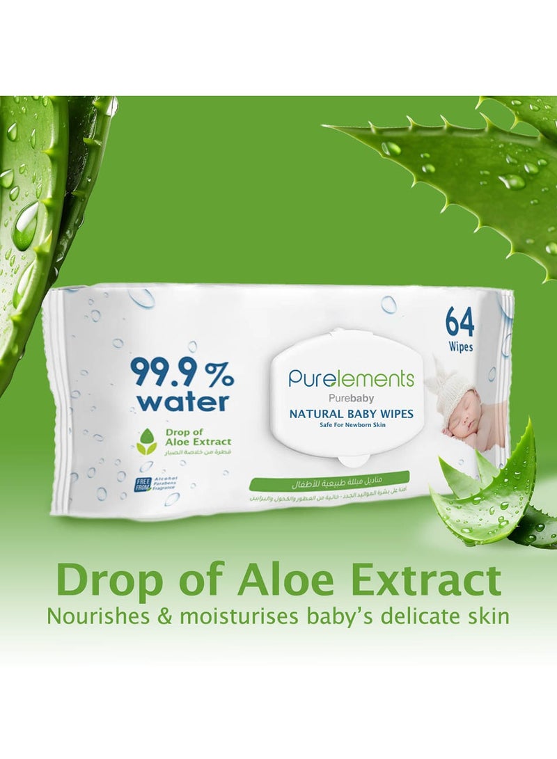 بيور إيلمنتس العناصر النقية - مناديل مبللة مائية بنسبة 99.9٪ بالصبار الطبيعي - 64 قطعة - Image 5