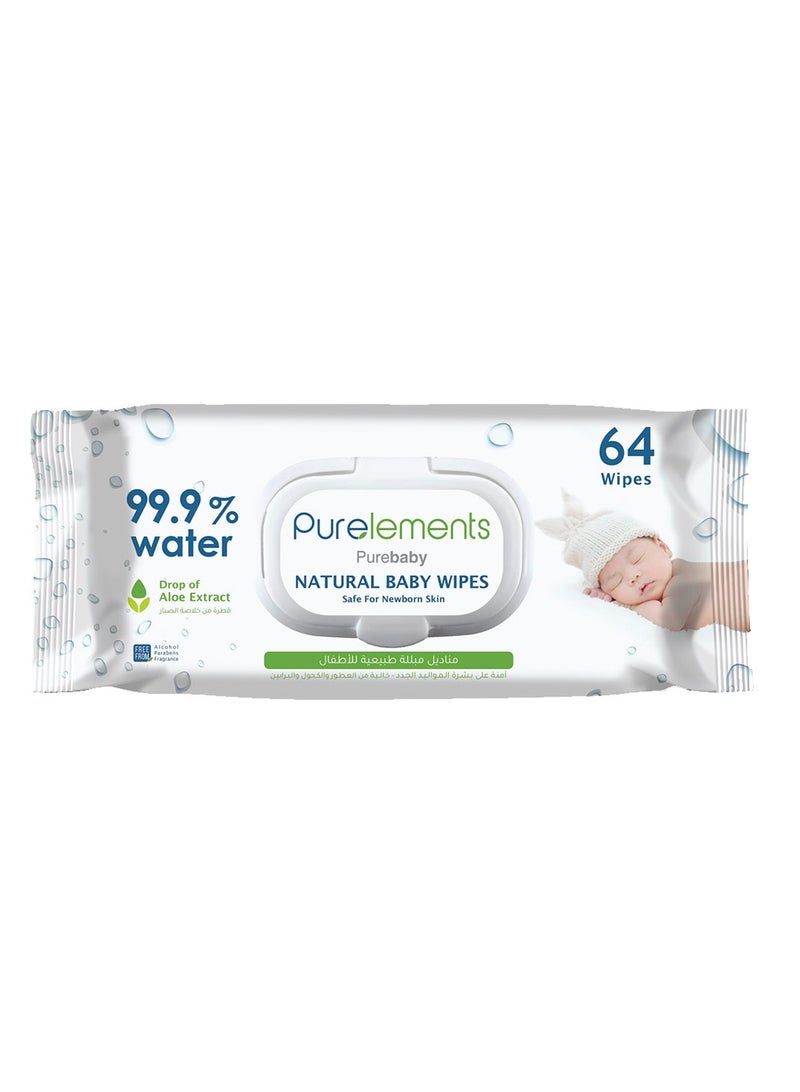 بيور إيلمنتس العناصر النقية - مناديل مبللة مائية بنسبة 99.9٪ بالصبار الطبيعي - 64 قطعة - Image 1