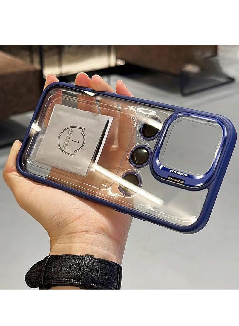 MIGOFAST Adjustable Camera Ring Stand, Transparent Back Case  Hard Acrylic + TPU With Lens Protective Ring Mobile Phone Case/Cover For iPhone 15 Pro Max Blue - Image 1