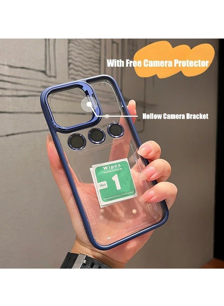 MIGOFAST Adjustable Camera Ring Stand, Transparent Back Case  Hard Acrylic + TPU With Lens Protective Ring Mobile Phone Case/Cover For iPhone 15 Pro Max Blue - Image 2