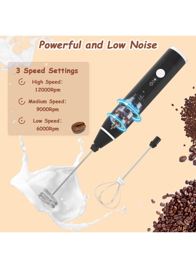 Rechargeable Milk Frother – Electric 3-Speed Milk Foam Blender with 2 Stainless Steel Whisks for Coffee, Latte, Cappuccino & Hot/Cold Drinks - Image 4