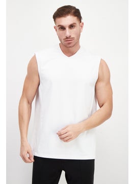 Men Sportswear Fit Brand Logo Training Vest, White