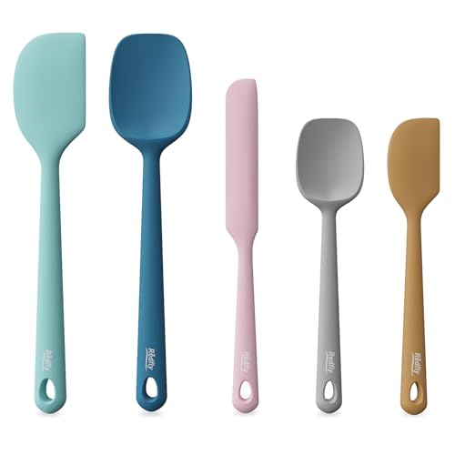 Redfly Silicone Spatula Set, 5 Piece Food Grade Silicone Cooking Utensils Set, Rubber Spatula Heat Resistant Nonstick for Baking, Cooking, Kitchen Utensils Dishwasher Safe Multicolor - Image 1