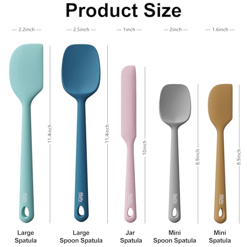 Redfly Silicone Spatula Set, 5 Piece Food Grade Silicone Cooking Utensils Set, Rubber Spatula Heat Resistant Nonstick for Baking, Cooking, Kitchen Utensils Dishwasher Safe Multicolor - Image 2