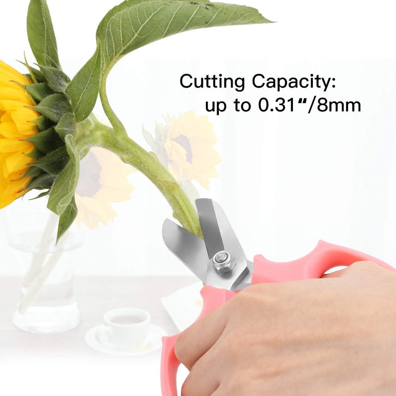 Housolution Flower Scissors, Strong Floral Shears, Premium Steel Garden Pruning Shears Garden Scissors Floral Fruits Leaf Scissors Hand Pruner Snip Trimming Tool for Gardening Flower Arrangement, Pink - Image 2