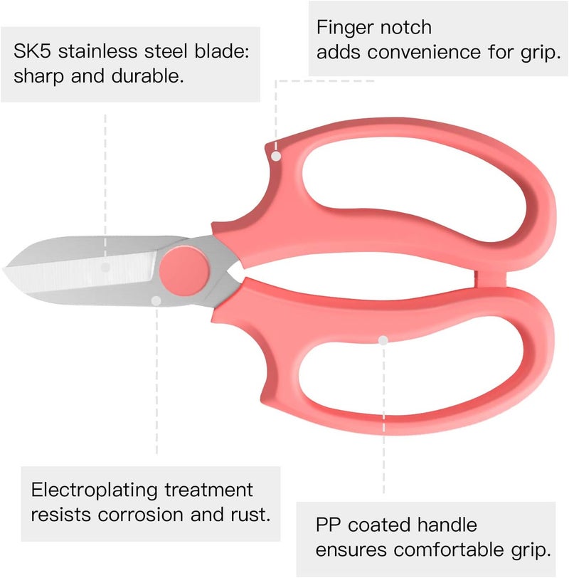Housolution Flower Scissors, Strong Floral Shears, Premium Steel Garden Pruning Shears Garden Scissors Floral Fruits Leaf Scissors Hand Pruner Snip Trimming Tool for Gardening Flower Arrangement, Pink - Image 5
