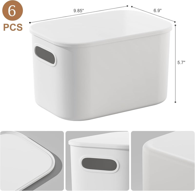 ORGIDOL 6 Pack White Storage Bins with Lids Stackable Storage Container for Organizing, Small Storage Boxes with Handle for Shelves, Cute Organizer Bins for Craft, Snacks, 9.85x6.9x5.7 inch - Image 5
