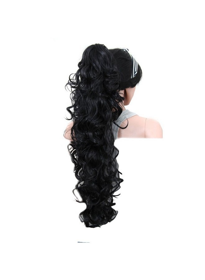 KUKI SHOP KUKI 31" Ponytail Hair Extension Long Curly Hair Clip in Claw Jaw Synthetic Hair Extension Hair Piece, 1B - Image 2