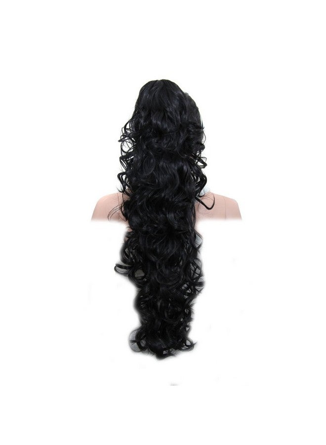 KUKI SHOP KUKI 31" Ponytail Hair Extension Long Curly Hair Clip in Claw Jaw Synthetic Hair Extension Hair Piece, 1B - Image 4