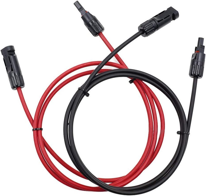PHITUODA 5 قدم أسود + أحمر 12AWG (4 مم²) كابل تمديد لوحة شمسية، كابل محول شمسي مع موصل ذكر وأنثى - مجموعة من 2 - Image 2