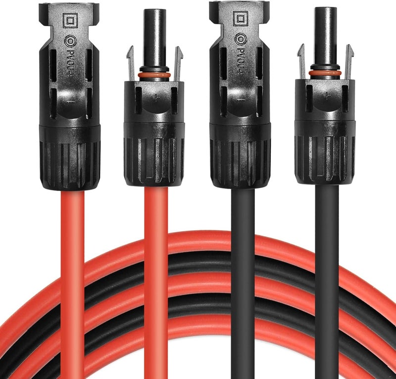 PHITUODA 5 قدم أسود + أحمر 12AWG (4 مم²) كابل تمديد لوحة شمسية، كابل محول شمسي مع موصل ذكر وأنثى - مجموعة من 2 - Image 1