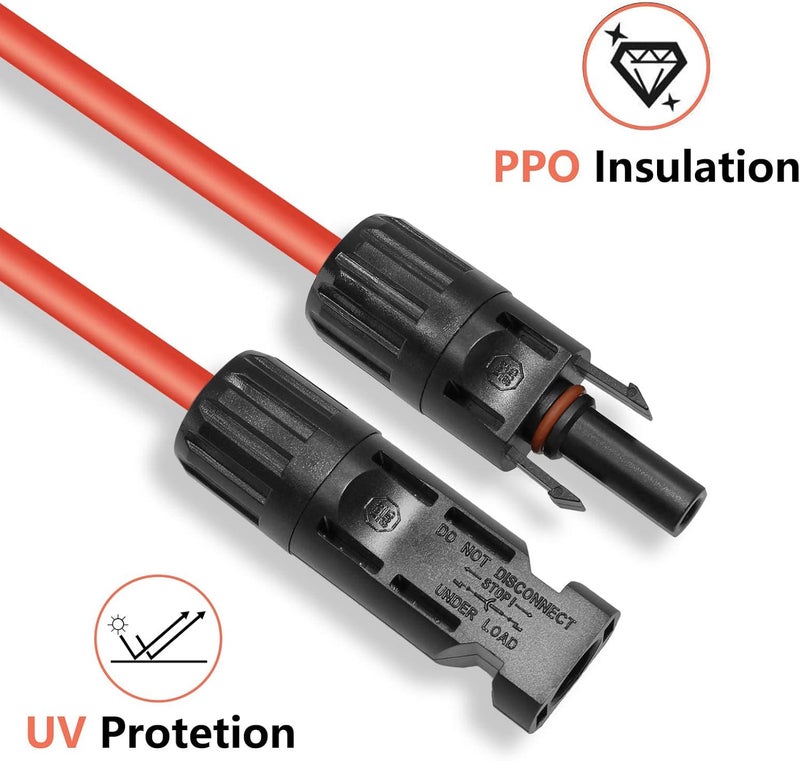 PHITUODA 5 قدم أسود + أحمر 12AWG (4 مم²) كابل تمديد لوحة شمسية، كابل محول شمسي مع موصل ذكر وأنثى - مجموعة من 2 - Image 4