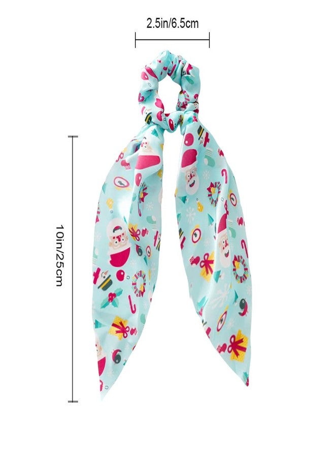 DINPREY 6 Pcs Christmas Scrunchies for Hair Christmas Hair Scarf Hair Accessories, Holiday Hair Scrunchies Silk Hair Scarfs with Ribbon Bow for Woman Girls, snowman santa claus Elastic Hair Ties Ponytail Holder for Christmas Costume Party (Satin hair scarf) - Image 5