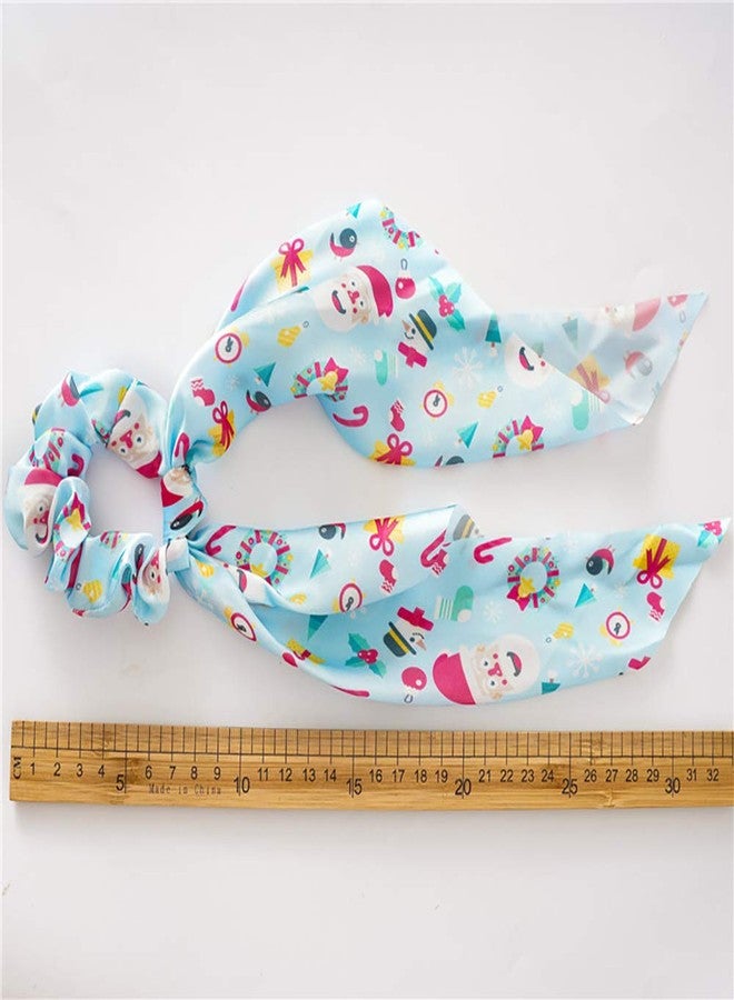 DINPREY 6 Pcs Christmas Scrunchies for Hair Christmas Hair Scarf Hair Accessories, Holiday Hair Scrunchies Silk Hair Scarfs with Ribbon Bow for Woman Girls, snowman santa claus Elastic Hair Ties Ponytail Holder for Christmas Costume Party (Satin hair scarf) - Image 4