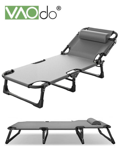 Folding Chaise Lounge Chair  5 Adjustable Folding Sleeping Bed with Soft Pad  Perfect for Sunbathing Camping Pool Beach Patio Portable Sleeping Cots Support 230KG Recliner