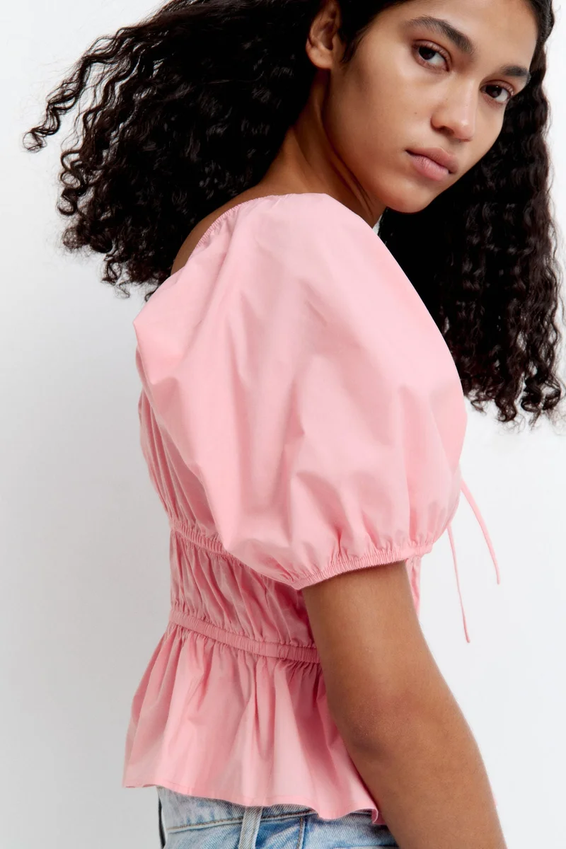 اتش اند ام Puff-sleeved poplin blouse