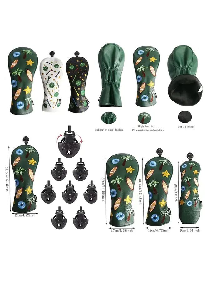 Black Golf Club Headcover Tropical Design Hook And Loop Closure - Image 1