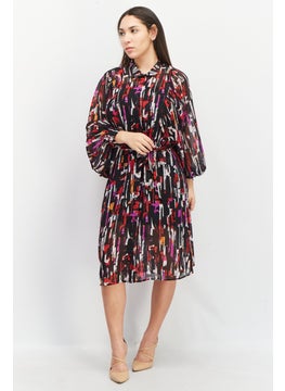 ESPRIT Women Allover Print Midi Dress, Black Combo  - Image 1