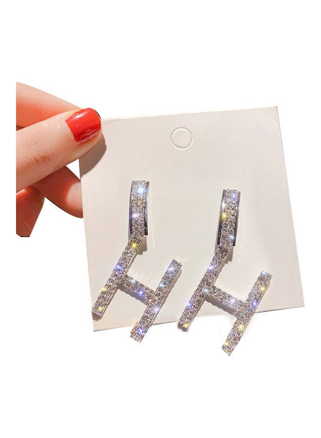 NIBEMINENT Rhinestone Studded Letter H Design Earrings 