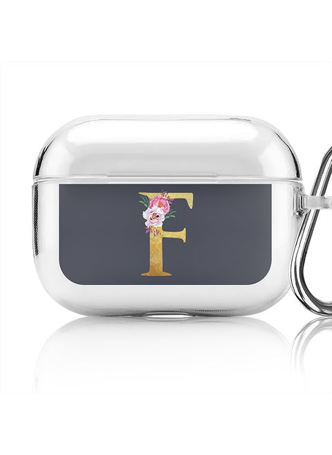 Classic Clear printed Case for Apple AirPods Pro 2nd Generation Thin Transparent Cover - Custom Monogram Initial Letter Floral Pattern Alphabet - F (Grey )