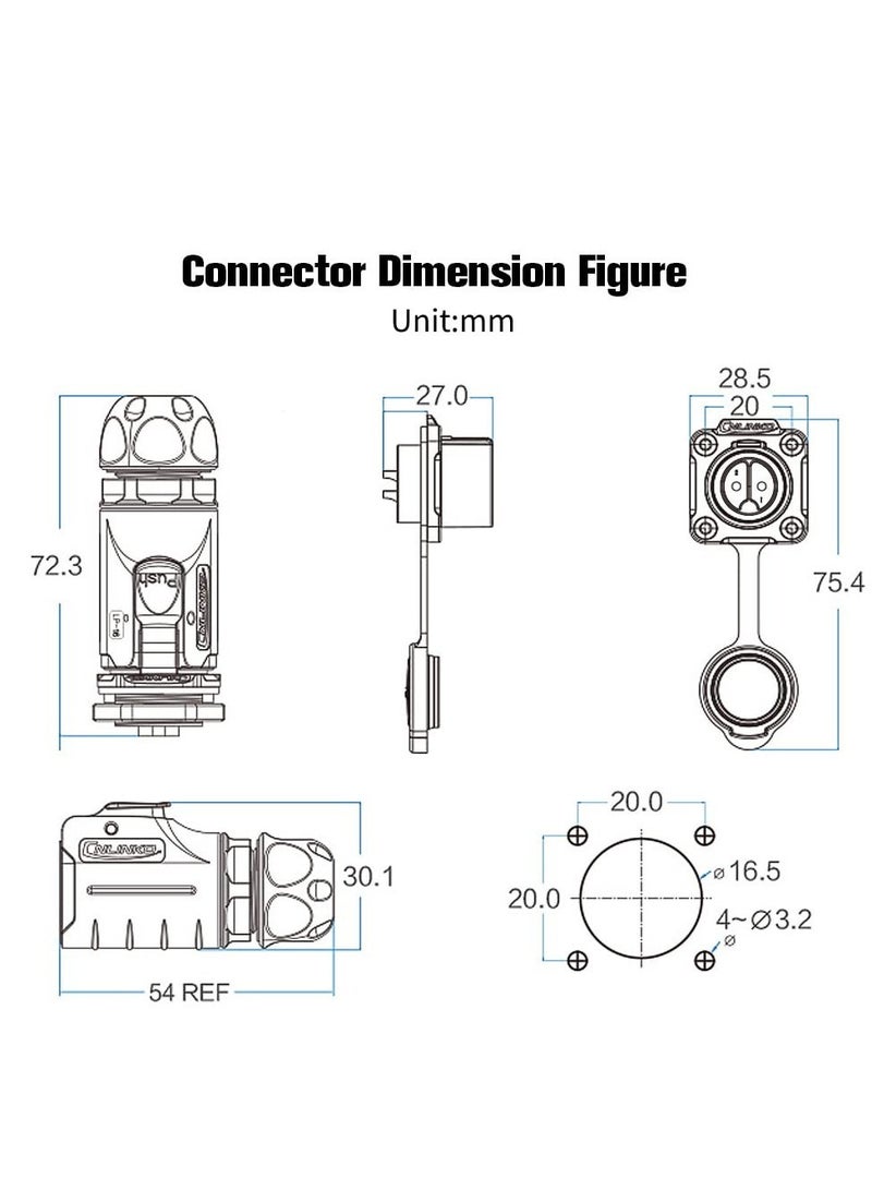 Industrial Waterproof Connector, IP 67 Protection Level Circular Connector, Military Design Aviation Connector, Suitable for Automotive, Marine, Lights (Metal, Plastic, 2 pin) - Image 3