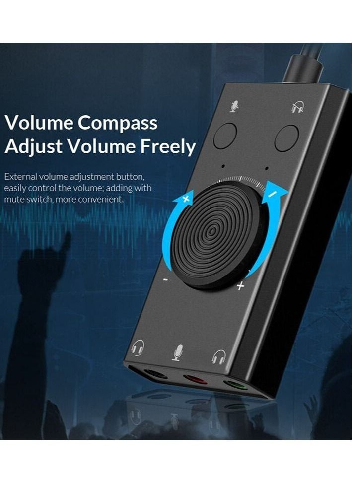 Generic Portable USB Sound Card for Microphone Earphone 2 in 1 With 3 Port Output Volume Adjustable External For Windows Mac Linux  - Image 5