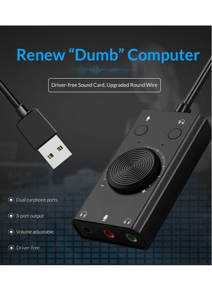 Generic Portable USB Sound Card for Microphone Earphone 2 in 1 With 3 Port Output Volume Adjustable External For Windows Mac Linux  - Image 2