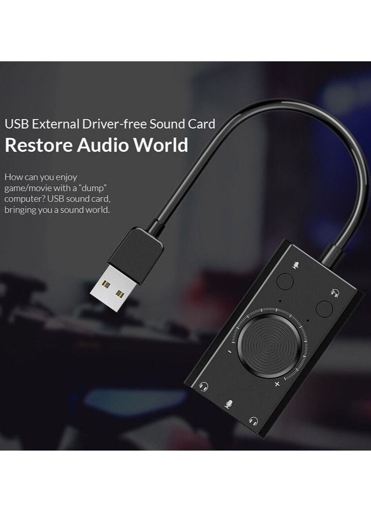 Generic - Portable USB Sound Card for Microphone Earphone 2 in 1 With 3 Port Output Volume Adjustable External For Windows Mac Linux - Image 1