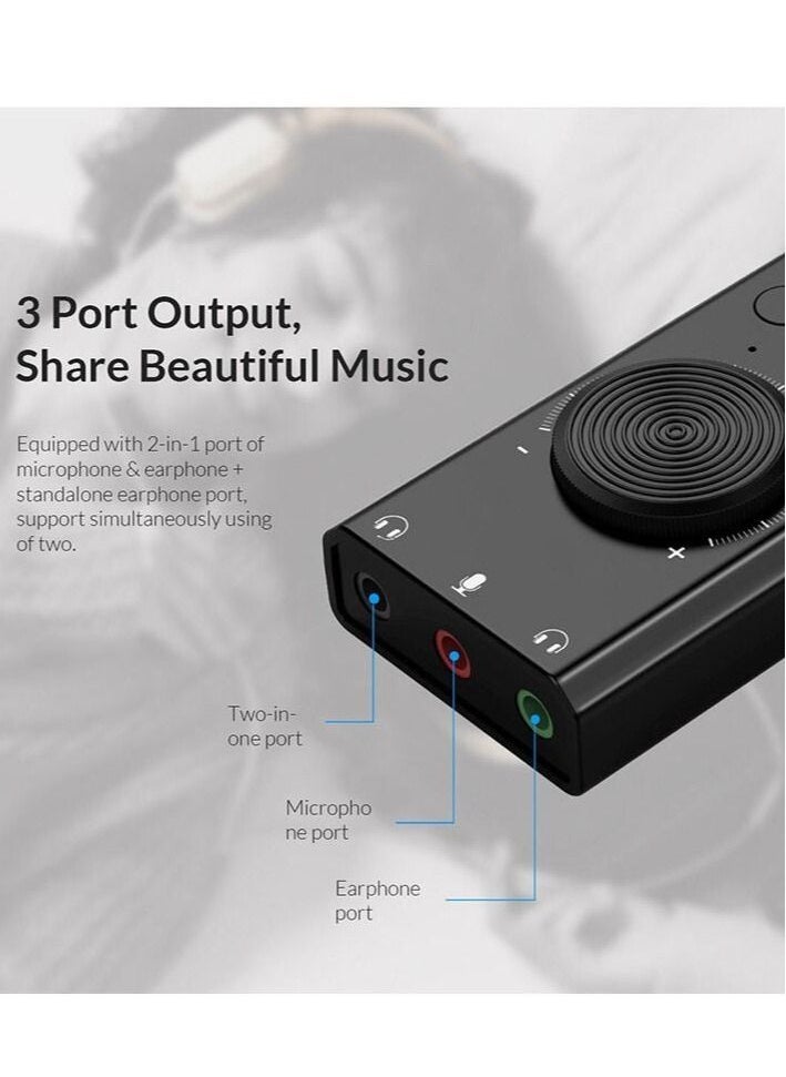 Generic Portable USB Sound Card for Microphone Earphone 2 in 1 With 3 Port Output Volume Adjustable External For Windows Mac Linux  - Image 3