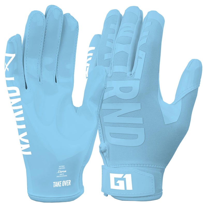 NXT NXTRND Nxtrnd G1 Youth Football Gloves Kids Sticky Receiver Gloves Columbia Blue Youth Medium - Image 2