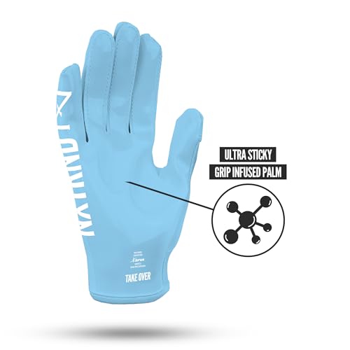 NXT NXTRND Nxtrnd G1 Youth Football Gloves Kids Sticky Receiver Gloves Columbia Blue Youth Medium - Image 3