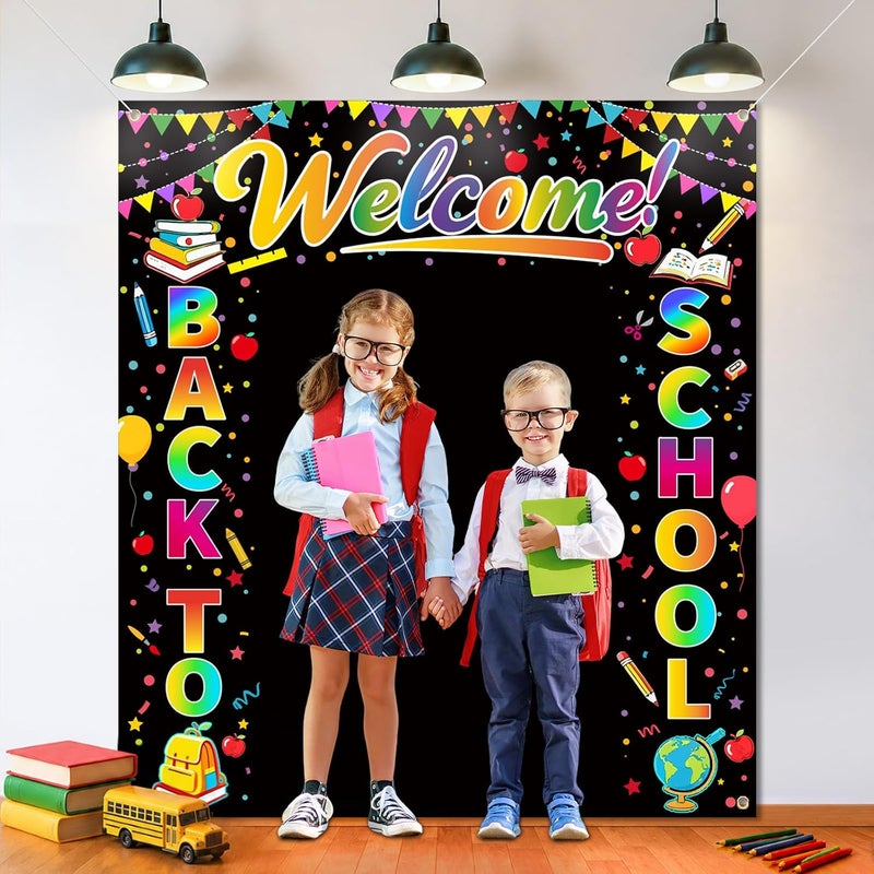 ARS Back to School Banner Backdrop, First Day of School Welcome Photography Background, Reusable School Party Decorations Banner for Teachers, Students, Classroom, Kindergarten & School Events - Image 1