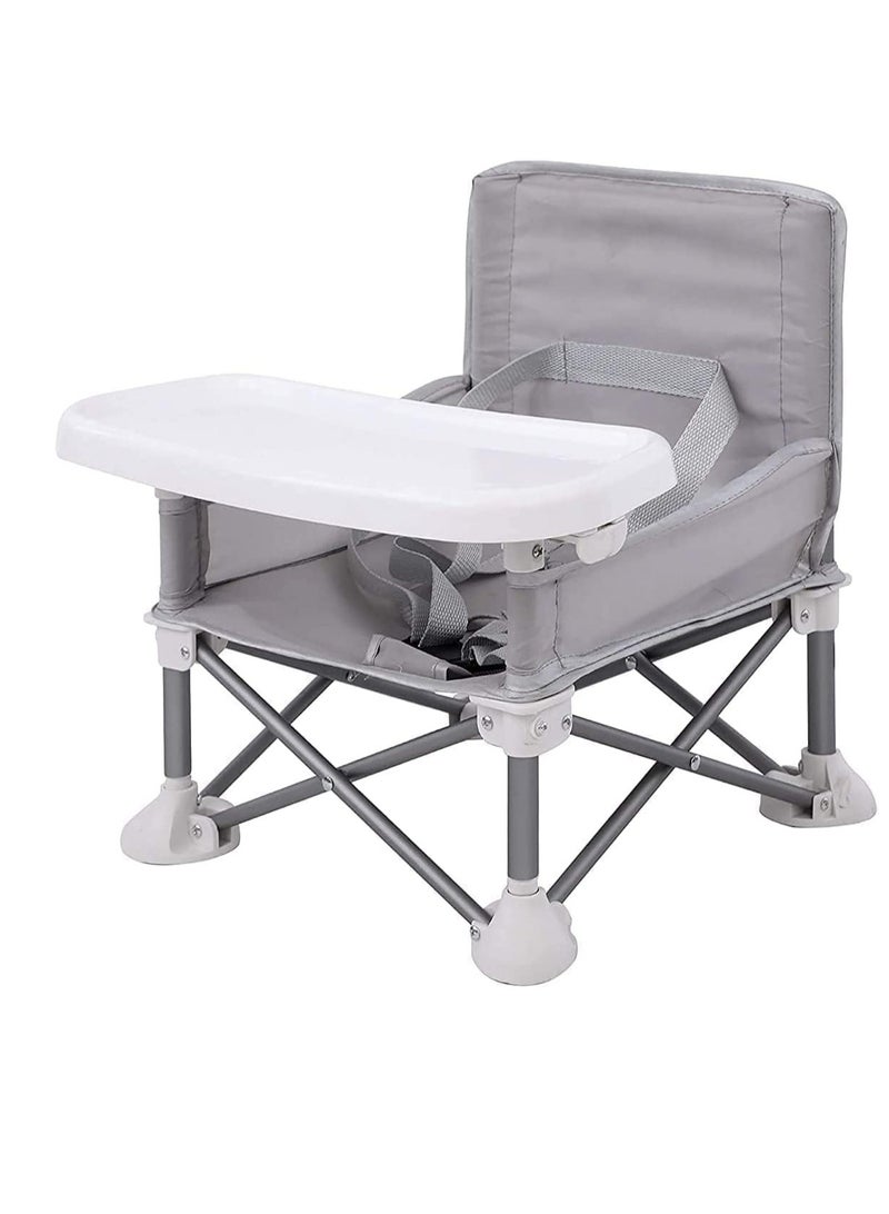 TIM Baby Seat Booster High Chair -Space Saver High Chair Toddler Booster Seat - Portable High Chair Pop and open Sit Folding Booster Feeding Chair - Safety Belt/Food Tray/Travel Bag (GREY) - Image 1