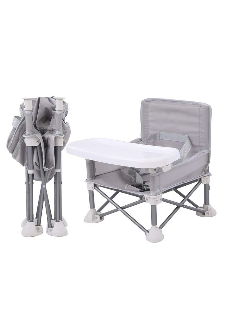 TIM Baby Seat Booster High Chair -Space Saver High Chair Toddler Booster Seat - Portable High Chair Pop and open Sit Folding Booster Feeding Chair - Safety Belt/Food Tray/Travel Bag (GREY) - Image 2