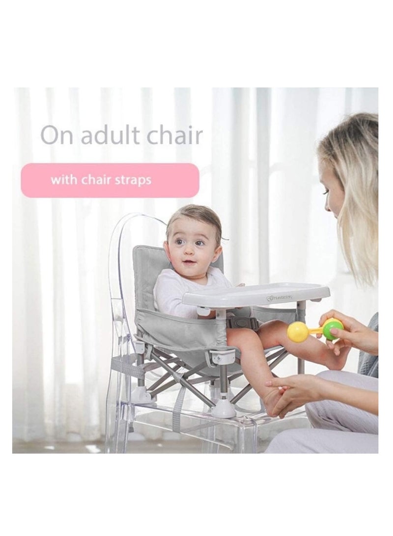 TIM Baby Seat Booster High Chair -Space Saver High Chair Toddler Booster Seat - Portable High Chair Pop and open Sit Folding Booster Feeding Chair - Safety Belt/Food Tray/Travel Bag (GREY) - Image 3