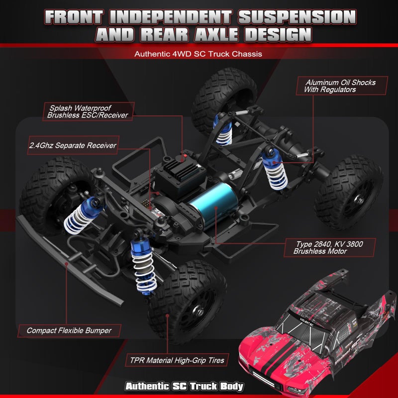HAIBOXING شاحنة هايبكسينغ 3100A 4X4 للطرق الوعرة بدون فرشاة، سيارة RC سريعة بمقياس 1:14، سرعة قصوى تبلغ 42 كم/س (أو 60 كم/س مع بطارية 3S)، شاحنة كهربائية تعمل بالتحكم عن بعد للبالغين والأولاد - Image 3