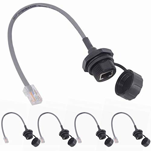 ANMBEST 5PCS Panel Mounting RJ45 Waterproof Connector M25 Cat5/5e Ethernet LAN Cable Coupler with Waterproof/Dust Cap Cover 25cm Network Cable for Outdoor Network - Image 1